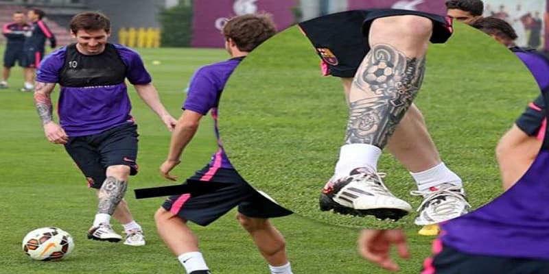 Hình xăm của Messi trên chân trái