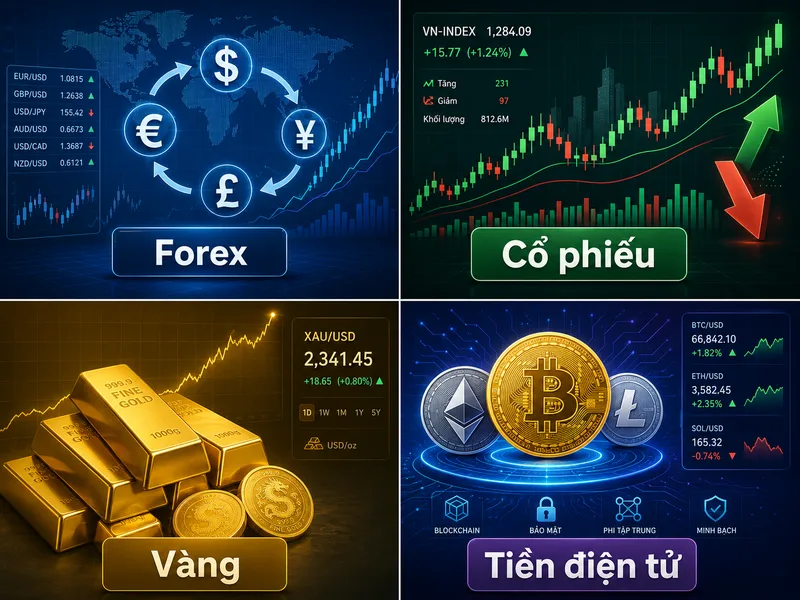 So sánh Forex với cổ phiếu, vàng và tiền điện tử giúp người mới hiểu ưu nhược điểm từng thị trường