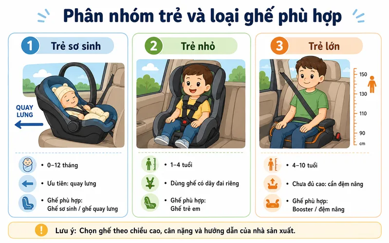 Cha mẹ nên chọn ghế theo cân nặng, chiều cao và độ tuổi thay vì chỉ dựa vào mẫu mã hoặc giá tiền.